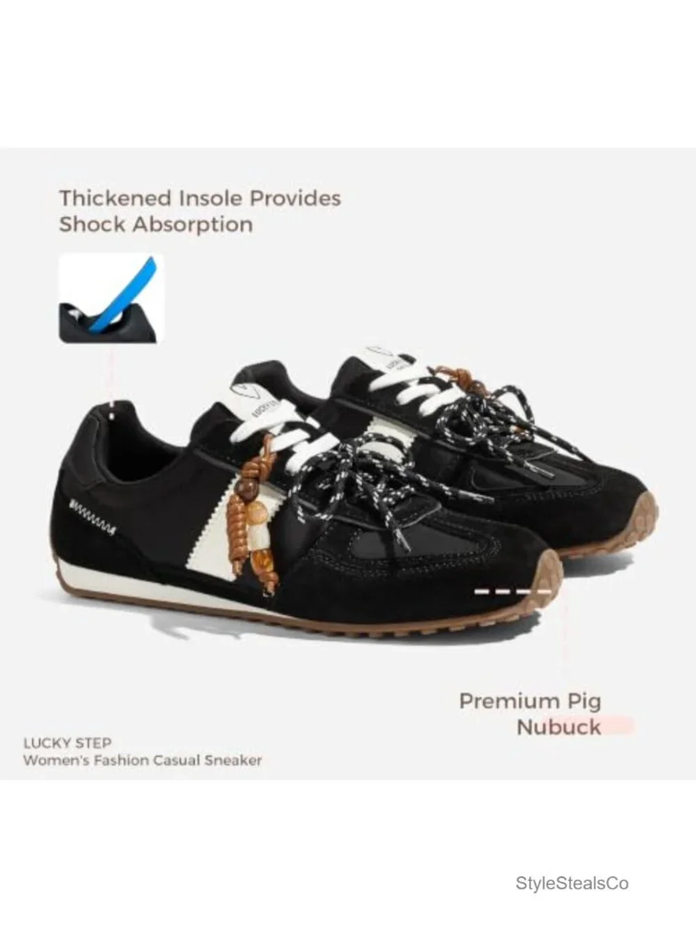 LUCKY STEP Women's Retro Fashion Sneakers Thin Sole Walking Shoes - Suede